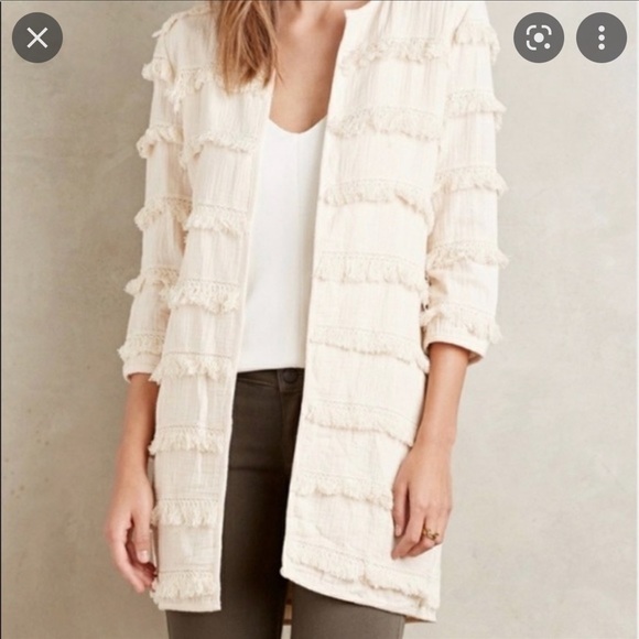 Anthropologie Jackets & Blazers - Anthropologie Cream Harlyn Fringed Long Jacket